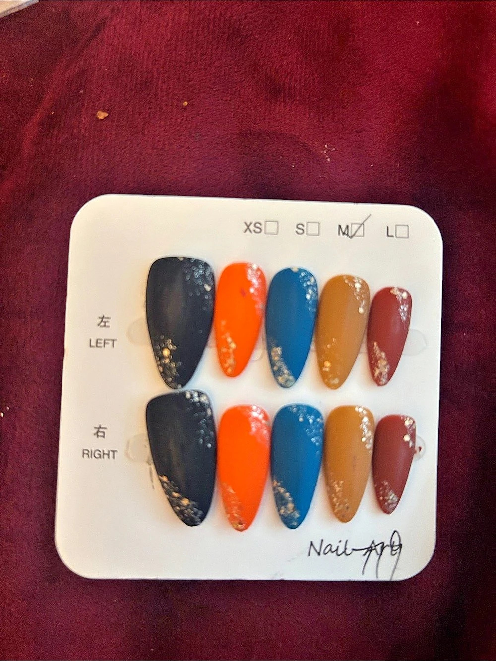 Abstract Press-On Nail Set Black & Orange